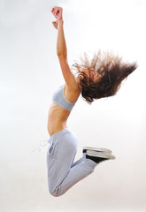 white woman jumping