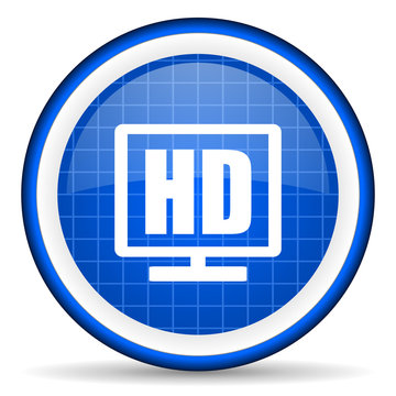 hd display blue glossy icon on white background