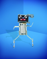 cute funny robot toy made of garbage. recycling waste