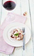 rabbit terrine with wineglass
