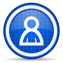 contact blue glossy icon on white background