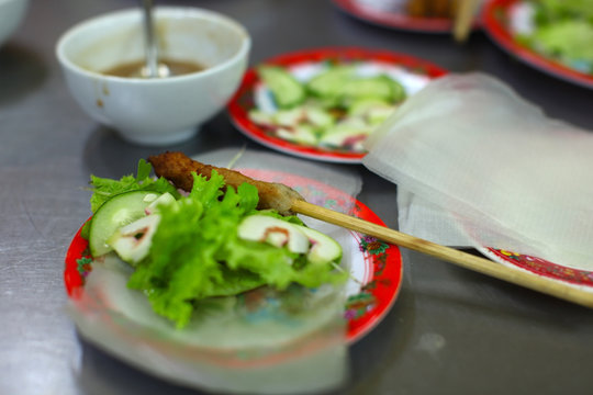 Spring roll rice paper wrapper with vegetables, Vietnam