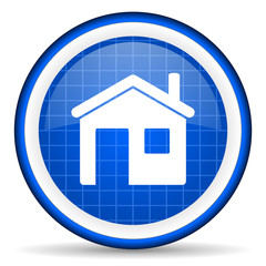 home blue glossy icon on white background