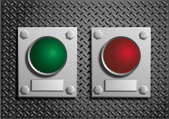 two buttons on a metal background