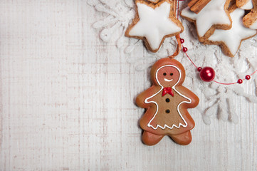 Gingerbread cookies. Illustration for Xmas and New Year design. - obrazy, fototapety, plakaty