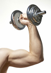 Flexing biceps with weight