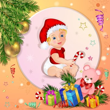 Christmas background with cute baby