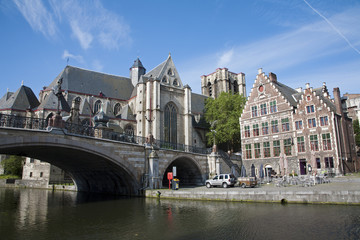 Gent -  Houses from Graselei street and st. Michael