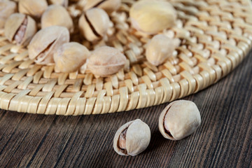 Pistachios on wooden table