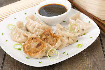 Yaki-Gyoza - Japanese pan-fried dumplings with dipping sauce