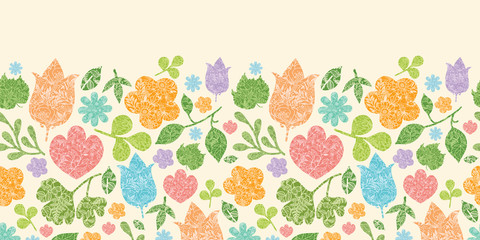 Vector vibrant textured spring plants golden horizontal seamless