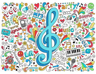Music G Clef Groovy Doodles Vector Illustration Set