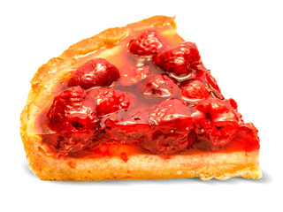 Cake with raspberry isolated on white background