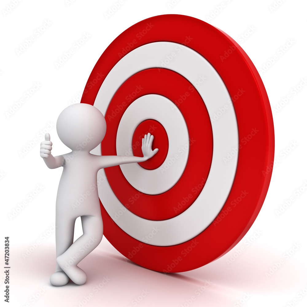 Aufkleber 3d man showing thumb up with red target over white