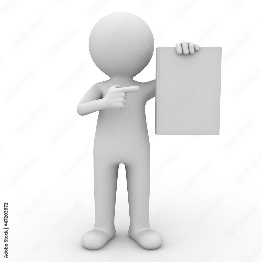 Aufkleber 3d man showing blank book and pointing finger at it