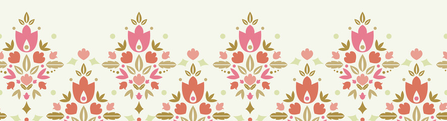 Vector floral damask horizontal seamless pattern background