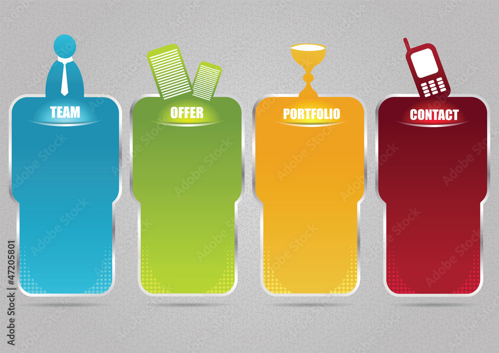 Poster Four vector tabs with icon for web or print