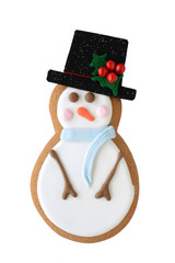 Snowman cookie isolated on white