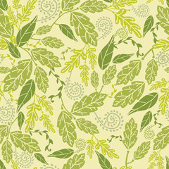 Vector green leaves seamless pattern background with abstract