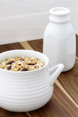 Delicious and healthy muesli with fresh milk
