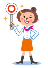 丸の札を出して回答する女性