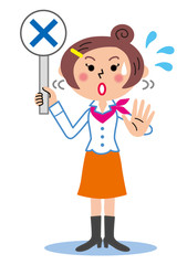 バツの札で回答する女性