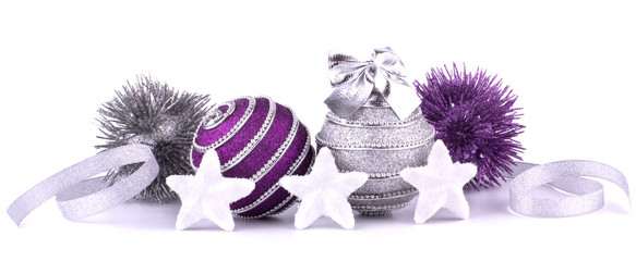 Christmas balls with stars isolated on white background closeup.