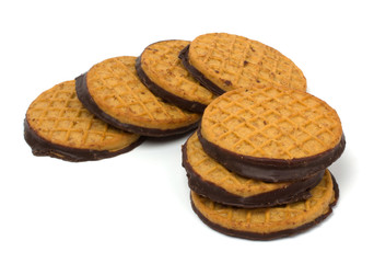 Chocolate chip cookies isolated on white background.