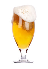 Frosty glass of light beer isolated