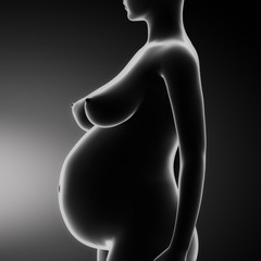 Pregnant woman lateral view in ninth month