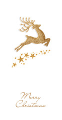 Golden Christmas deer and stars on a white background - obrazy, fototapety, plakaty