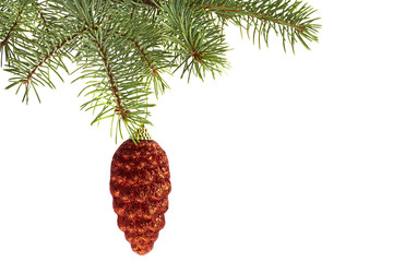 Christmas decoration. Red cone toy on christmas tree