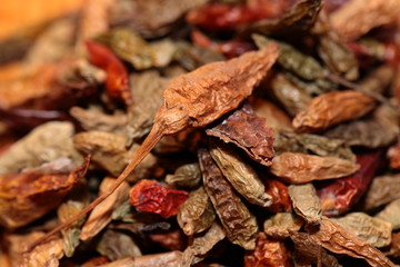 Closeup of red dried chilli background