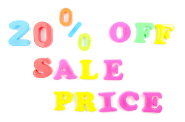 20% off sale price written in fridge magnets