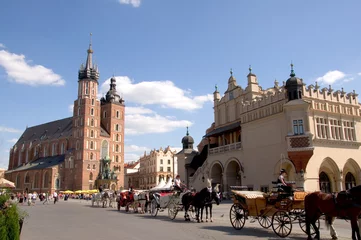 Stickers pour porte Cracovie Église Sainte-Marie et Halle aux Draps - Cracovie - Pologne