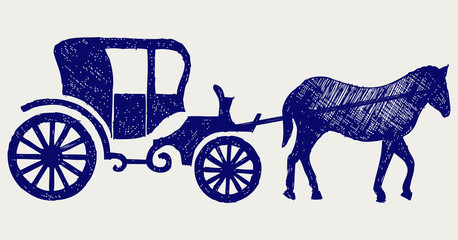 Vintage carriage and horse. Doodle style