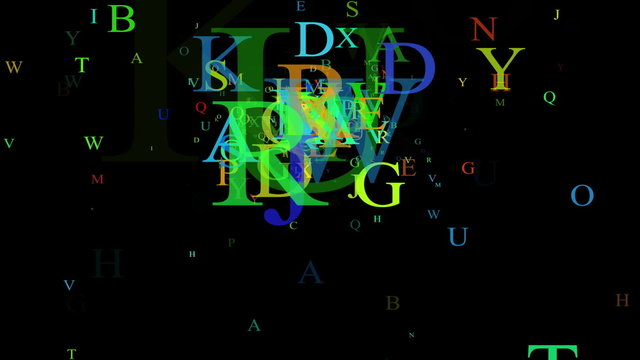 Alphabet, isolated on black background, loop