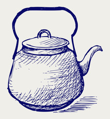 Vintage metal kettle. Doodle style