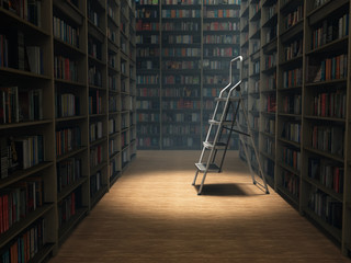 books in dark library