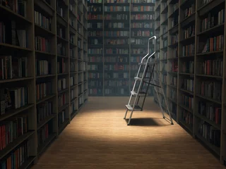 Wall murals Library books in dark library