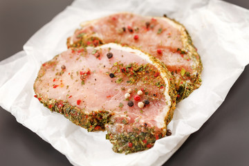 raw pork meat with spice