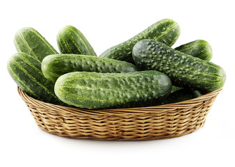 cucumbers in basket isolated