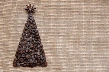 Christmas tree on sack background snowy