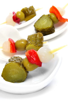 Fototapeta spanish banderillas, skewers with pickles