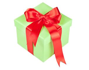 Holiday gift with ribbon red bow