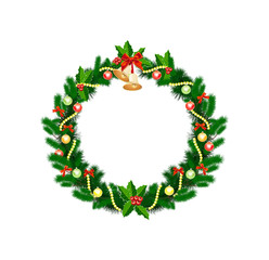 Fototapeta na wymiar Christmas wreath with baubles and christmas tree