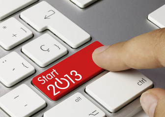 Start 2013 keyboard key. Finger - obrazy, fototapety, plakaty