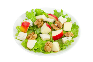 cheese salad with apple and walnut on the plate