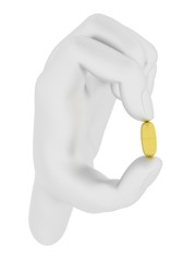 Hand holding golden pill