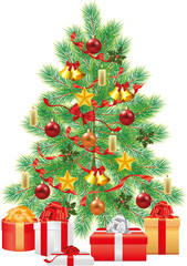 green fir-tree with decorations photo-realistic illustration